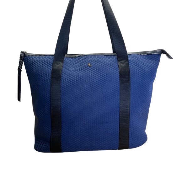 Elliot Lucca Navy Textured Lining Black Straps & Zipper Closure Tote Bag Sz L - Picture 1 of 13